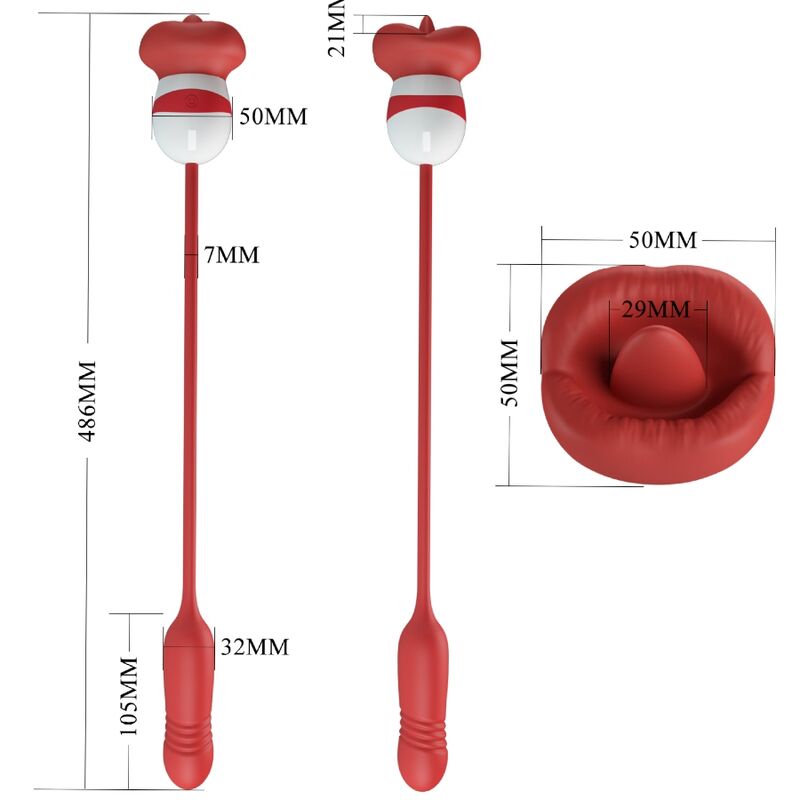 ASHLYNN ESTIMULADOR DE CLITORIS CON LENGUA Y HUEVO VIBRADOR CON EMPUJE BOCA ROJO