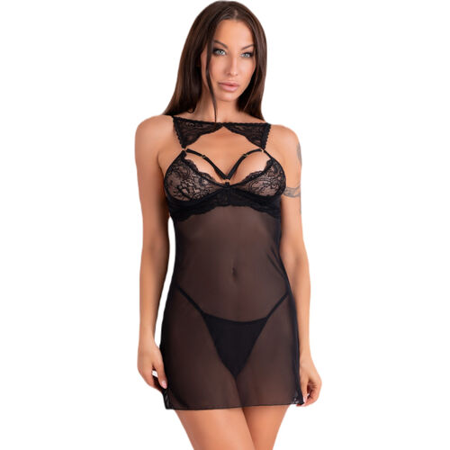 CHEMISE + TANGA NEGRO LIVCO CORSETTI FASHION - KROLINA LC 90734