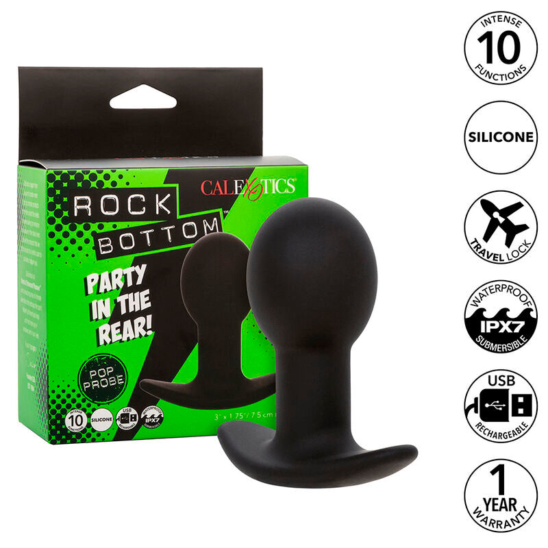 PLUG ANAL VIBRADOR UNISEX RECARGABLE CALEXOTICS - ROCK BOTTOM 10 VIBRACIONES SILICONA NEGRO
