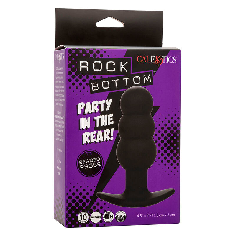 PLUG ANAL VIBRADOR CON CUENTAS CALEXOTICS - ROCK BOTTOM 10 VIBRACIONES SILICONA NEGRO