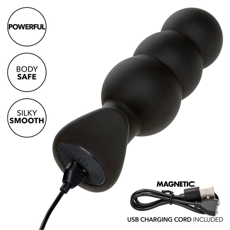PLUG ANAL VIBRADOR CON CUENTAS CALEXOTICS - ROCK BOTTOM 10 VIBRACIONES SILICONA NEGRO