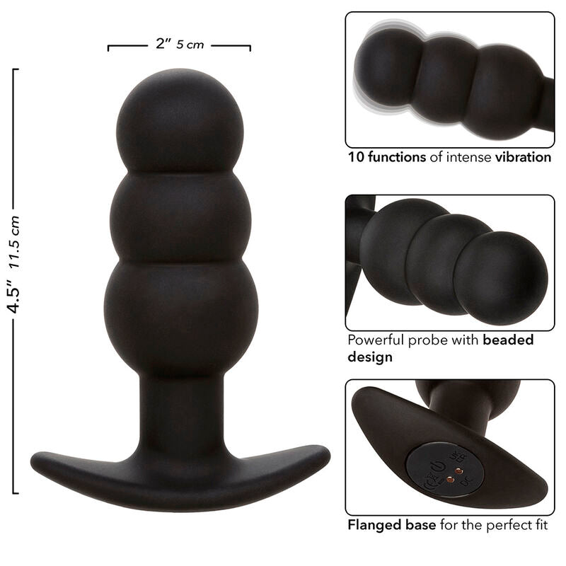 PLUG ANAL VIBRADOR CON CUENTAS CALEXOTICS - ROCK BOTTOM 10 VIBRACIONES SILICONA NEGRO
