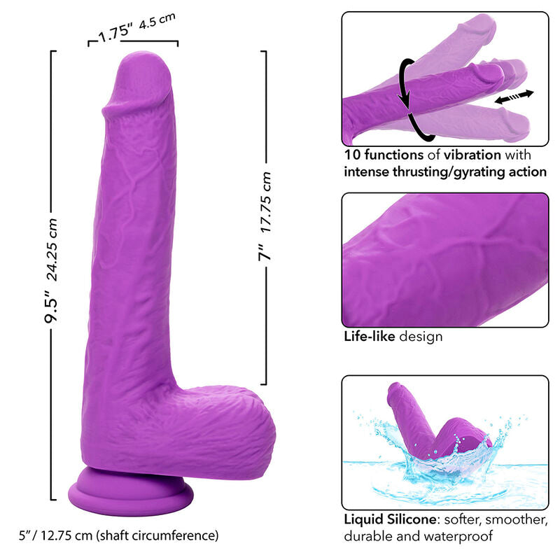VIBRADOR REALISTICO 17,5 X 4,5 CM CALEXOTICS - STUDS RECARGABLE Y GIRATORIO 10 VIBRACIONES VIOLETA