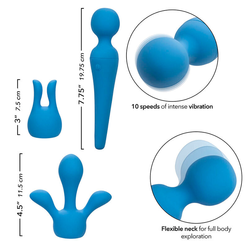 COUTURE KIT VIBRADOR MASAJEADOR WAND CON PUNTAS INTERCAMBIABLES 10 VIBRACIONES AZUL