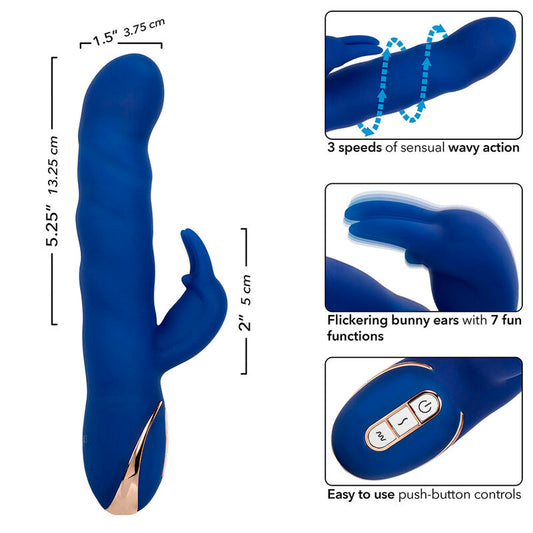 JACK VIBRADOR RABBIT MOVIMIENTO DE ONDAS AZUL RECARGABLE USB