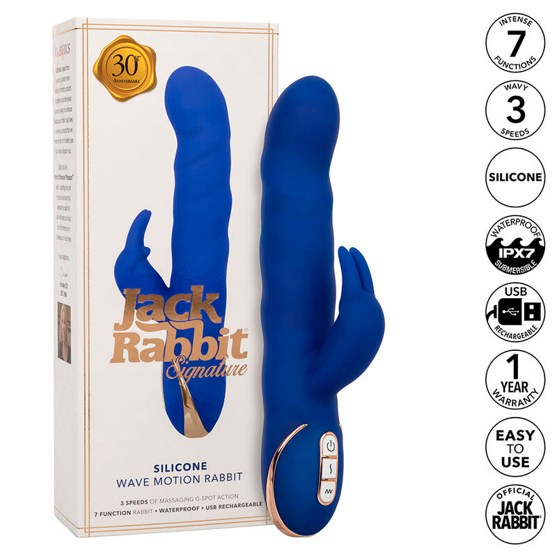JACK VIBRADOR RABBIT MOVIMIENTO DE ONDAS AZUL RECARGABLE USB