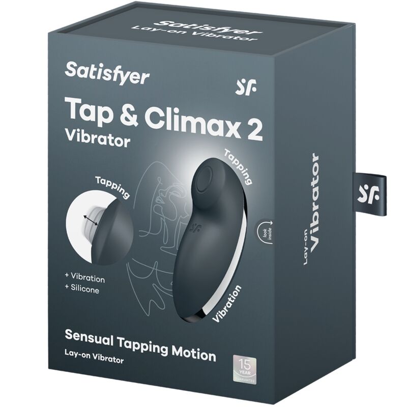 MASAJEADOR ESTIMULADOR DE CLITORIS VIBRADOR SATISFYER - TAP & CLIMAX 2 GRIS