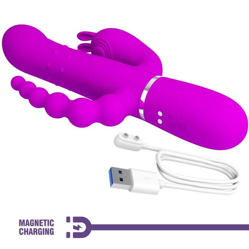CAMMY TRIPLE VIBRADOR MULTIFUNCIÓN 4 EN 1 ROSA RECARGABLE USB