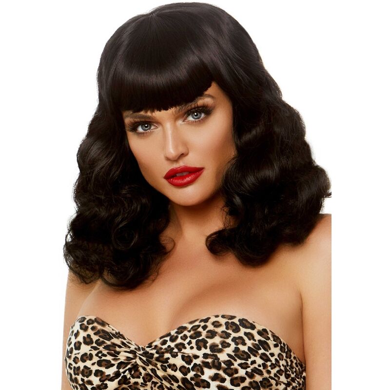 PELUCA LEG AVENUE - RETRO RIZADA CON FLEQUILLO LUMINISCENTE NEGRO