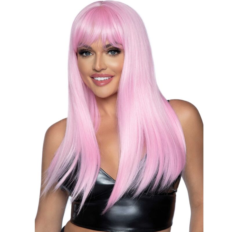 PELUCA LEG AVENUE - LARGA LISA CON FLEQUILLO ROSA