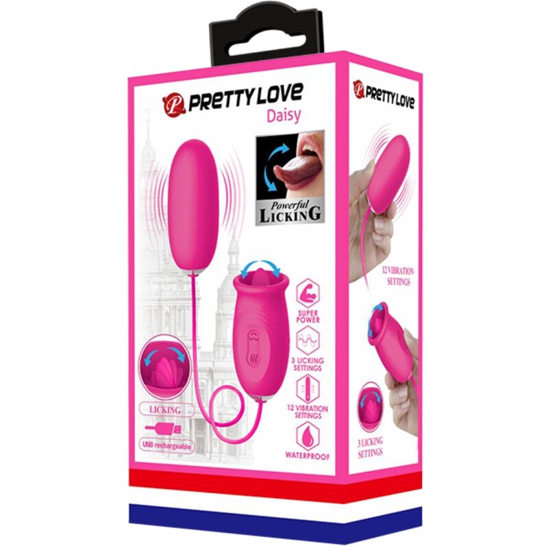 ESTIMULADOR DE CLITORIS CON LENGUA + HUEVO VIBRADOR PRETTY LOVE - DAISY ROSA
