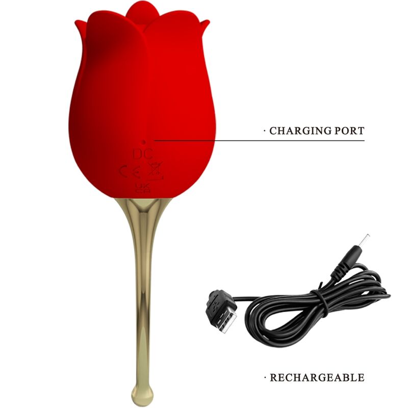 ROSE LOVER ESTIMULADOR DE CLITORIS CON LENGUA Y FORMA DE ROSA 12 VIBRACIONES ROJO