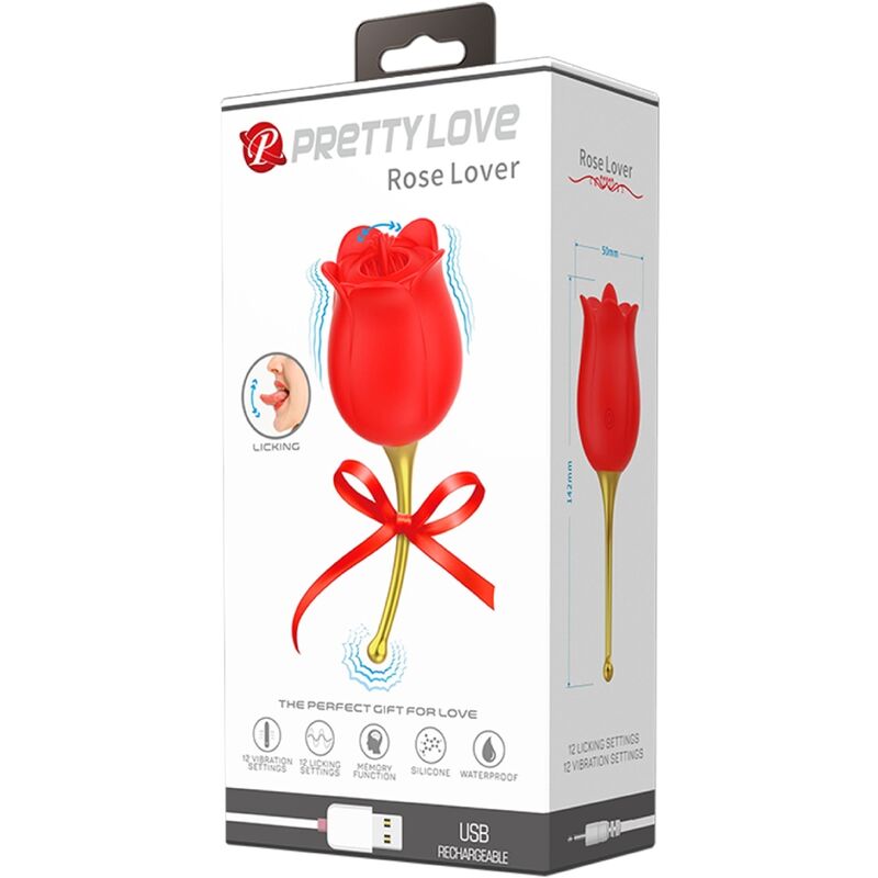 ROSE LOVER ESTIMULADOR DE CLITORIS CON LENGUA Y FORMA DE ROSA 12 VIBRACIONES ROJO