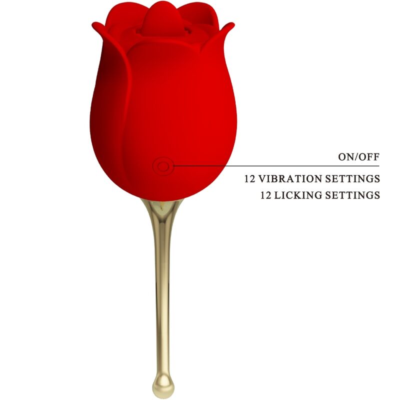 ROSE LOVER ESTIMULADOR DE CLITORIS CON LENGUA Y FORMA DE ROSA 12 VIBRACIONES ROJO
