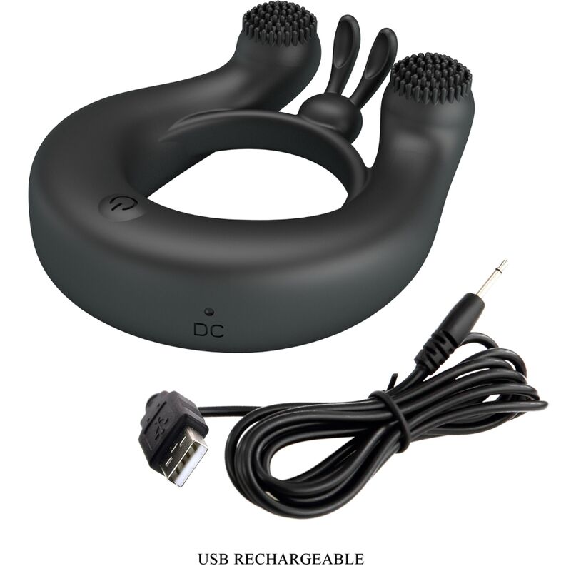 DAHLIA ANILLO VIBRADOR + ESTIMULADOR DE CLÍTOIS 12 VIBRACIONES NEGRO RECARGABLE USB