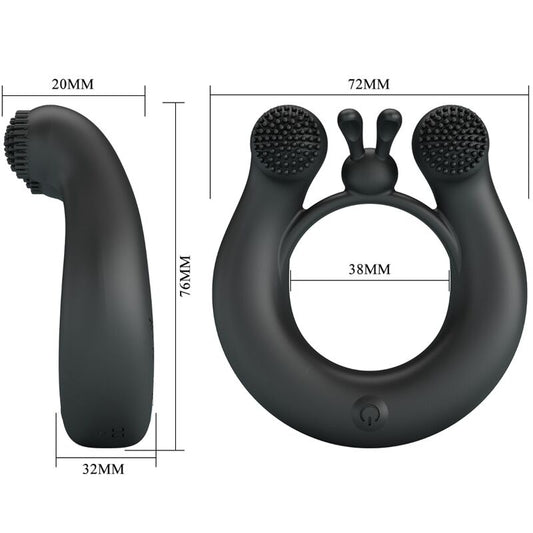 DAHLIA ANILLO VIBRADOR + ESTIMULADOR DE CLÍTOIS 12 VIBRACIONES NEGRO RECARGABLE USB