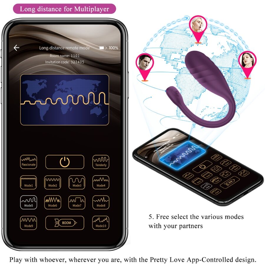 HUEVO VIBRADOR PRETTY LOVE - LEVIATHAN CONTROLADO POR APP MORADO