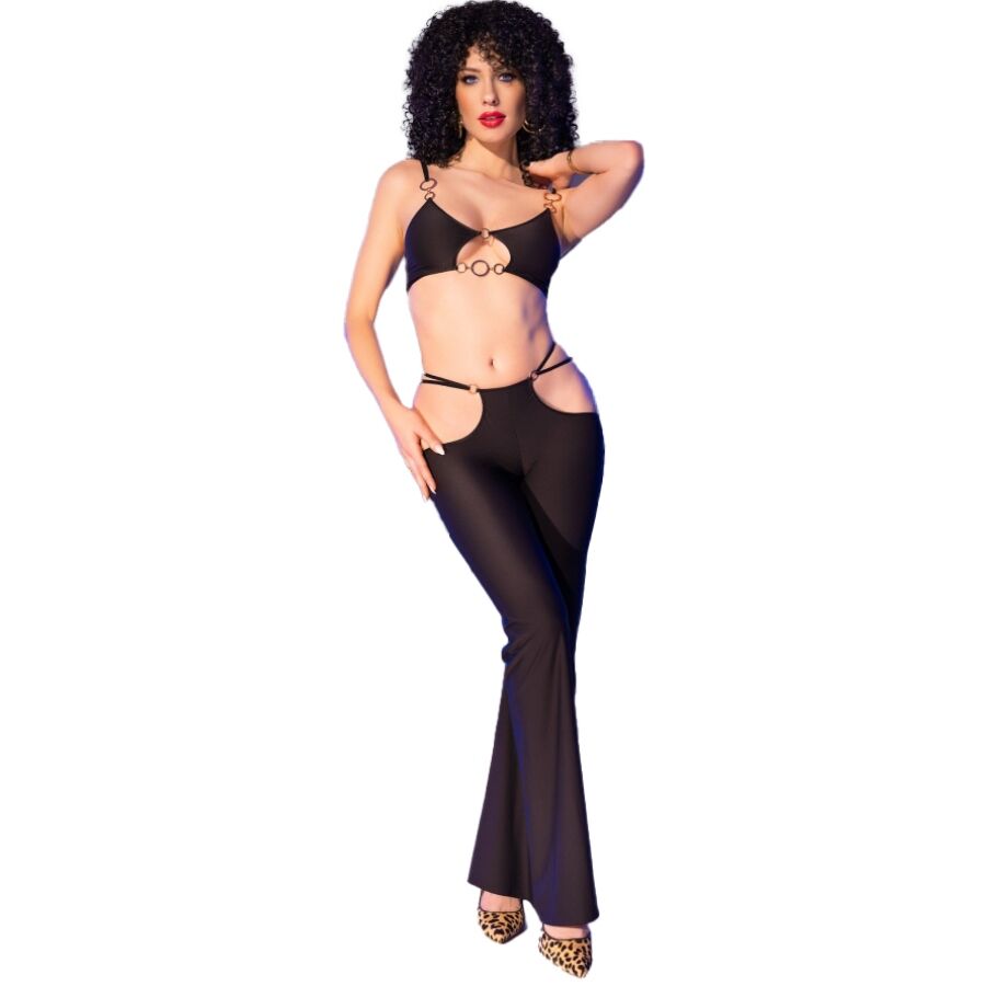 SET TOP NEGRO Y LEGGINS CON COMPLEMENTOS DORADOS CHILIROSE - CR 4851