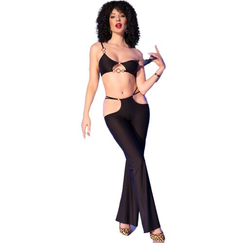 SET TOP NEGRO Y LEGGINS CON COMPLEMENTOS DORADOS CHILIROSE - CR 4851