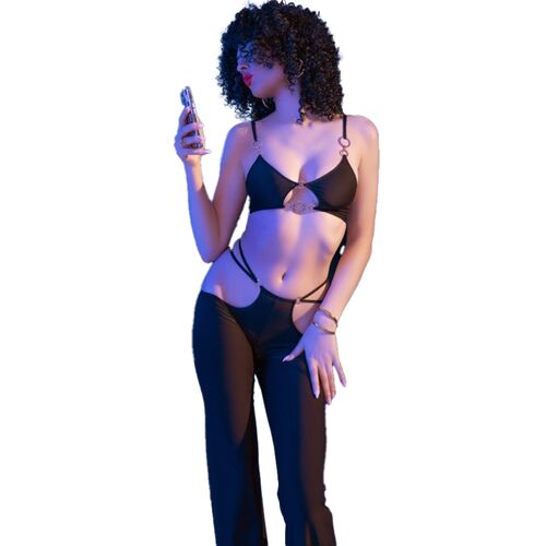 SET TOP NEGRO Y LEGGINS CON COMPLEMENTOS DORADOS CHILIROSE - CR 4851
