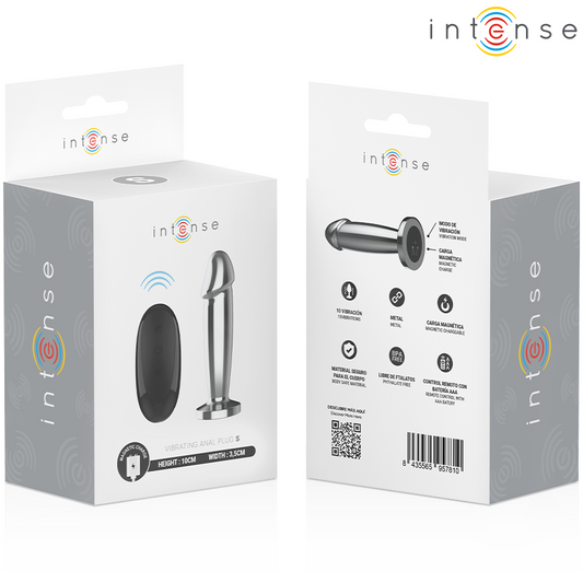 INTENSE - PLUG ANAL 10 VIBRACIONES METAL EN FORMA DE DILDO CON CONTROL REMOTO S