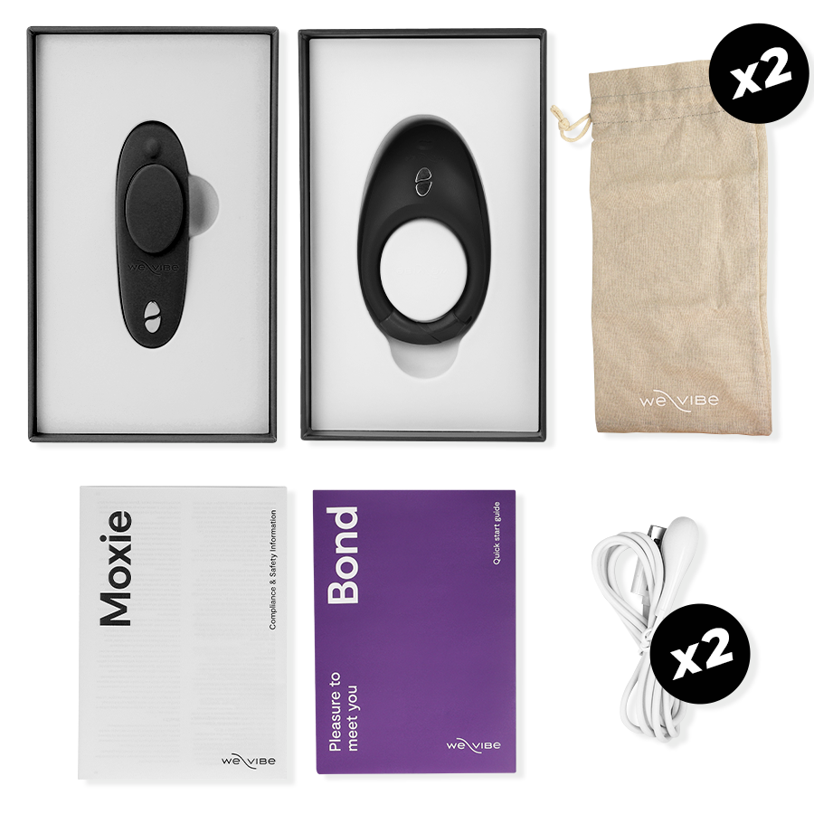 TEASE US SET BOND + MOXIE 2 ANILLOSVIBRADORES CONTROLADOS POR APP WE VIBE