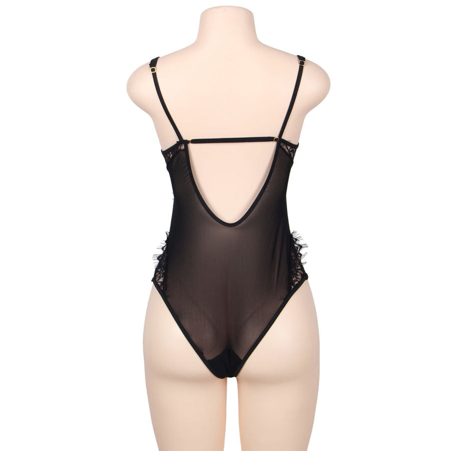 TEDDY SUBBLIME - ENCAJE FLORAL Y CON FLECOS NEGRO TALLA GRANDE