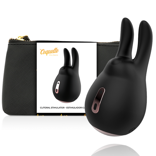 MASAJEADOR ESTIMULADOR DE CLITORIS COQUETTE CHIC DESIRE -  NEGRO / GOLD CONEJO