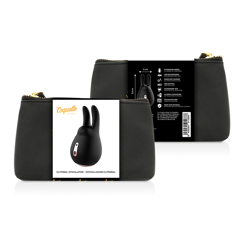 MASAJEADOR ESTIMULADOR DE CLITORIS COQUETTE CHIC DESIRE - NEGRO / GOLD CONEJO