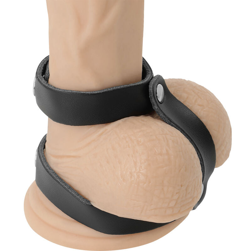 ANILLO CUERO DOBLE PARA PENE Y TESTICULOS AJUSTABLE LEATHER DARKNESS