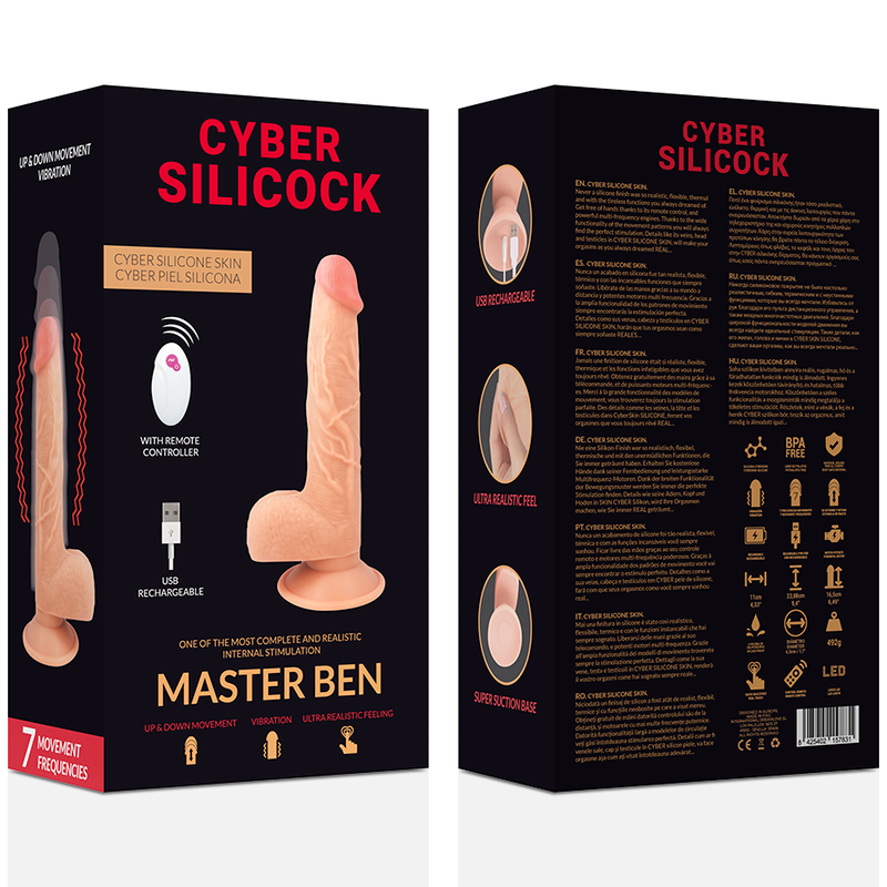 VIBRADOR REALISTICO CYBER SILICOCK - CONTROL REMOTO MASTER BEN 23.88 CM -O- 4.3 CM