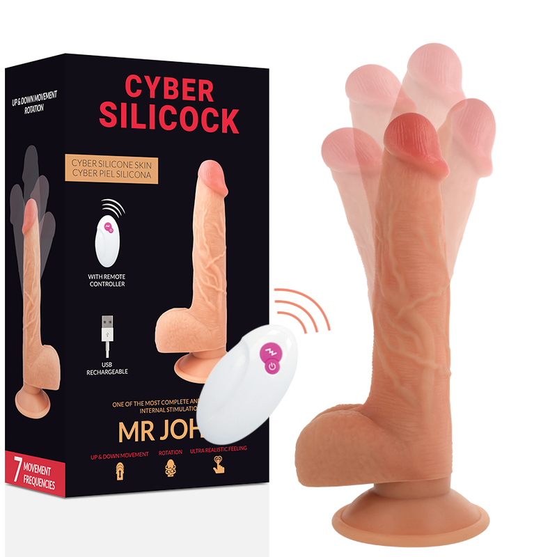 VIBRADOR REALISTICO CYBER SILICOCK - CONTROL REMOTO MR JOHN 23.88 CM -O- 4.3 CM