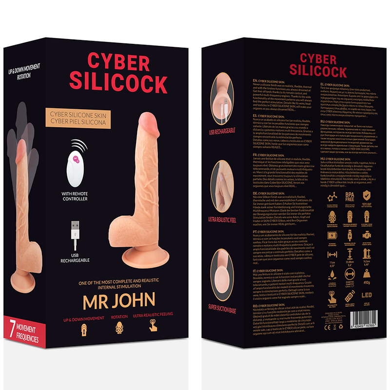VIBRADOR REALISTICO CYBER SILICOCK - CONTROL REMOTO MR JOHN 23.88 CM -O- 4.3 CM