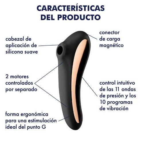 DUAL KISS ESTIMULADOR POR ONDAS DE PRESIÒN Y VIBRADOR G SPOT SATISFYER NEGRO