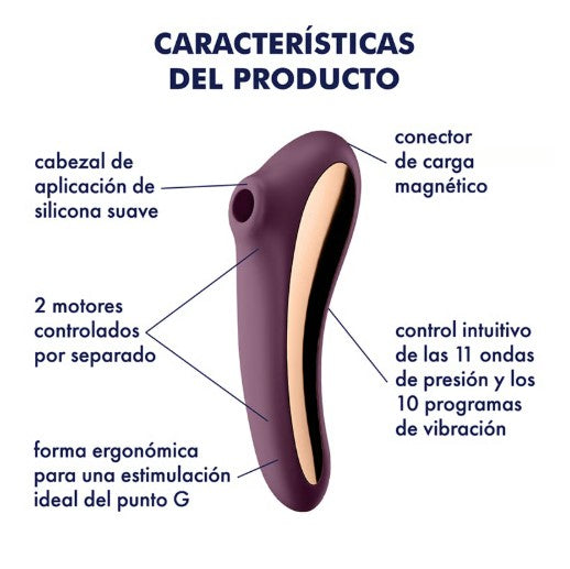 ESTIMULADOR POR ONDAS DE PRESIÒN Y VIBRADOR G SPOT SATISFYER - DUAL KISS PURPURA