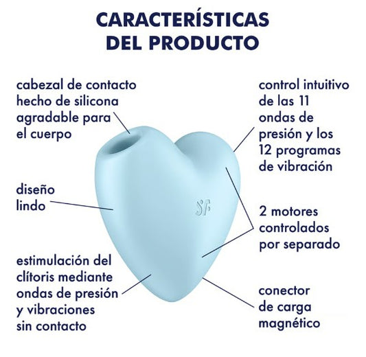 CUTIE HEART AZUL ESTIMULADOR Y VIBRADOR ONDAS DE PRESIÓN SATISFYER