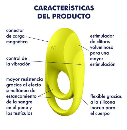 SPECTACULAR DUO ANILLO VIBRADOR AMARILLO RECARGABLE USB SATISFYER