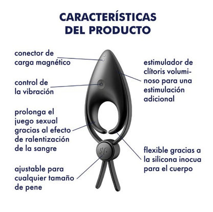 SNIPER ANILLO VIBRADOR NEGRO RECARGABLE USB SATISFYER