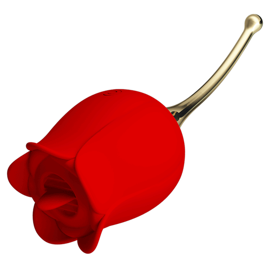 ROSE LOVER ESTIMULADOR DE CLITORIS CON LENGUA Y FORMA DE ROSA 12 VIBRACIONES ROJO