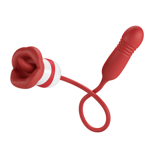 ASHLYNN ESTIMULADOR DE CLITORIS CON LENGUA Y HUEVO VIBRADOR CON EMPUJE BOCA ROJO
