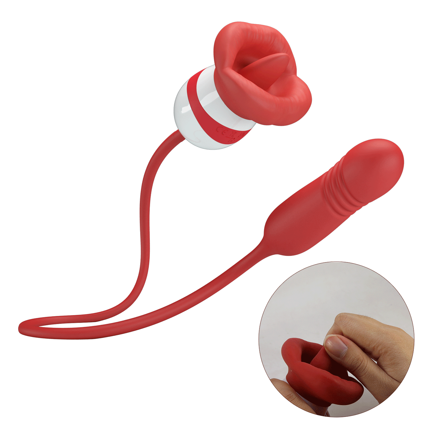 ASHLYNN ESTIMULADOR DE CLITORIS CON LENGUA Y HUEVO VIBRADOR CON EMPUJE BOCA ROJO