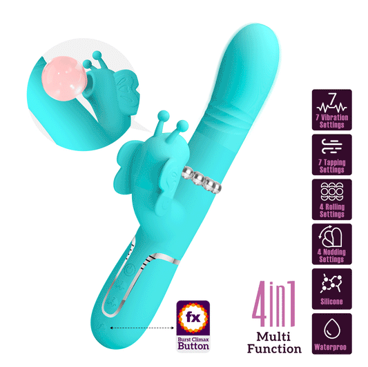 PRETTY LOVE - VIBRADOR RABBIT MULTIFUNCIÓN 4 EN 1 MARIPOSA VERDE AGUA
