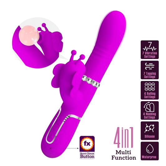 PRETTY LOVE - VIBRADOR RABBIT MULTIFUNCIÓN 4 EN 1 MARIPOSA FUCSIA