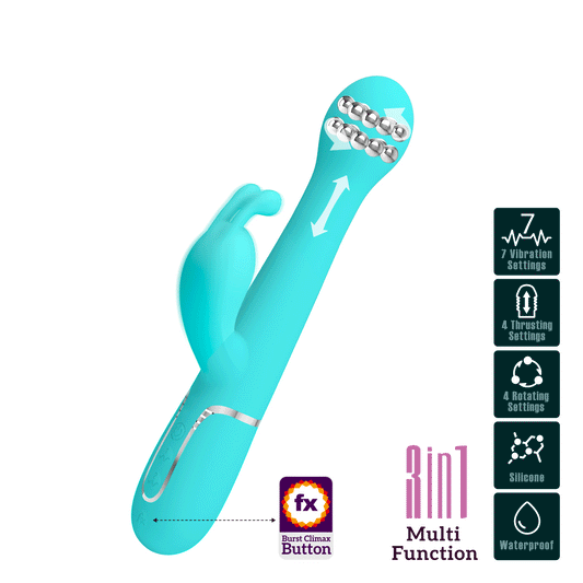 PRETTY LOVE - DEJON VIBRADOR RABBIT 3 EN 1 MULTIFUNCIÓN VERDE AGUA