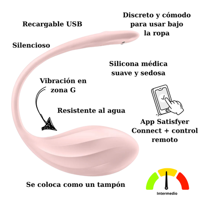 HUEVO VIBRADOR SATISFYER - RIBBED PETAL ESTIMULADOR PUNTO G CONTROL REMOTO ROSA APP GRATUITA