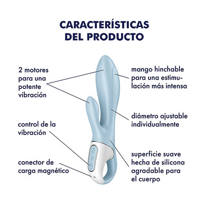 AIR PUMP BUNNY 1 VIBRADOR RABBIT INFLABLE AZUL RECARGABLE USB SATISFYER