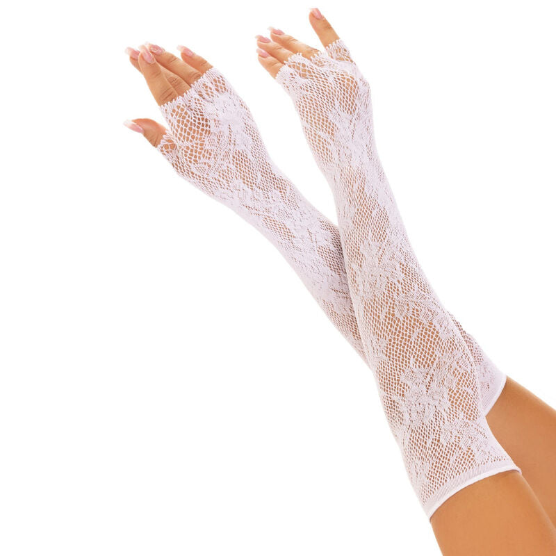 GUANTES LEG AVENUE - SIN DEDOS RED FLORAL BLANCO