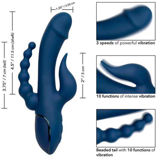 VIBRADOR RABBIT + ANAL TRIPLE ORGASM AZUL RECARGABLE USB