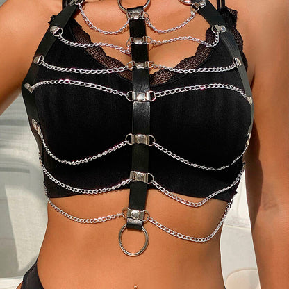 ARNÉS DE PECHO SUBBLIME - CADENAS CUERO NEGRO TALLA ÚNICA