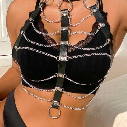 ARNÉS DE PECHO SUBBLIME - CADENAS CUERO NEGRO TALLA ÚNICA